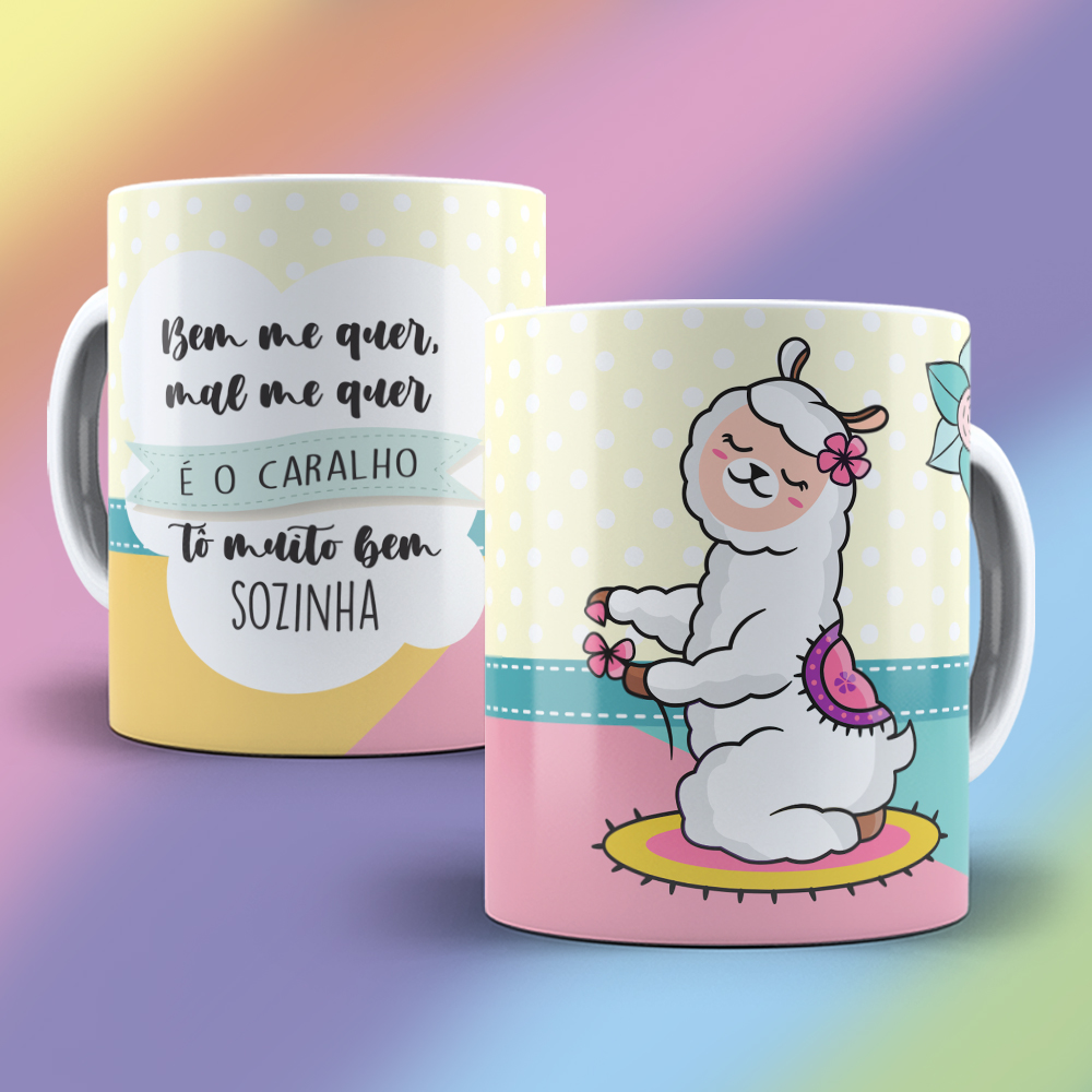 Caneca de Porcelana Personalizada Lhama Bem me quer, mal me quer é o caralho  