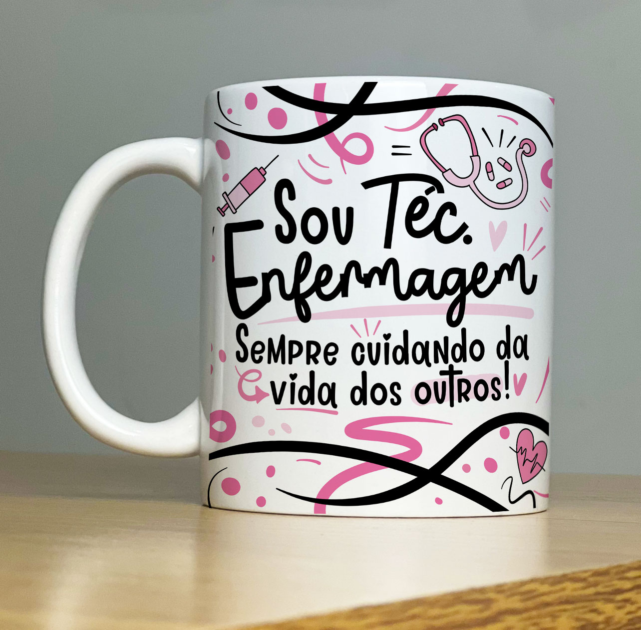Caneca Personalizada de Porcelana – Profissão: Sou Técnico de enfermagem - cor: Rosa - 325ML