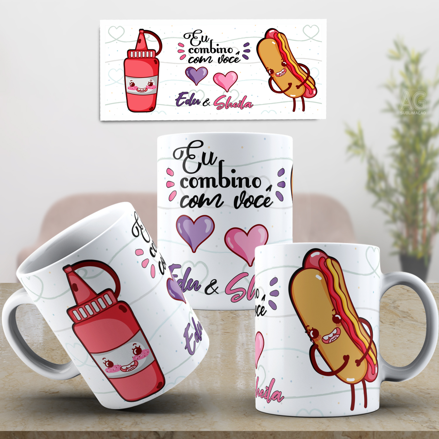 Caneca Personalizada de Porcelana - Namorados - Eu combino com você