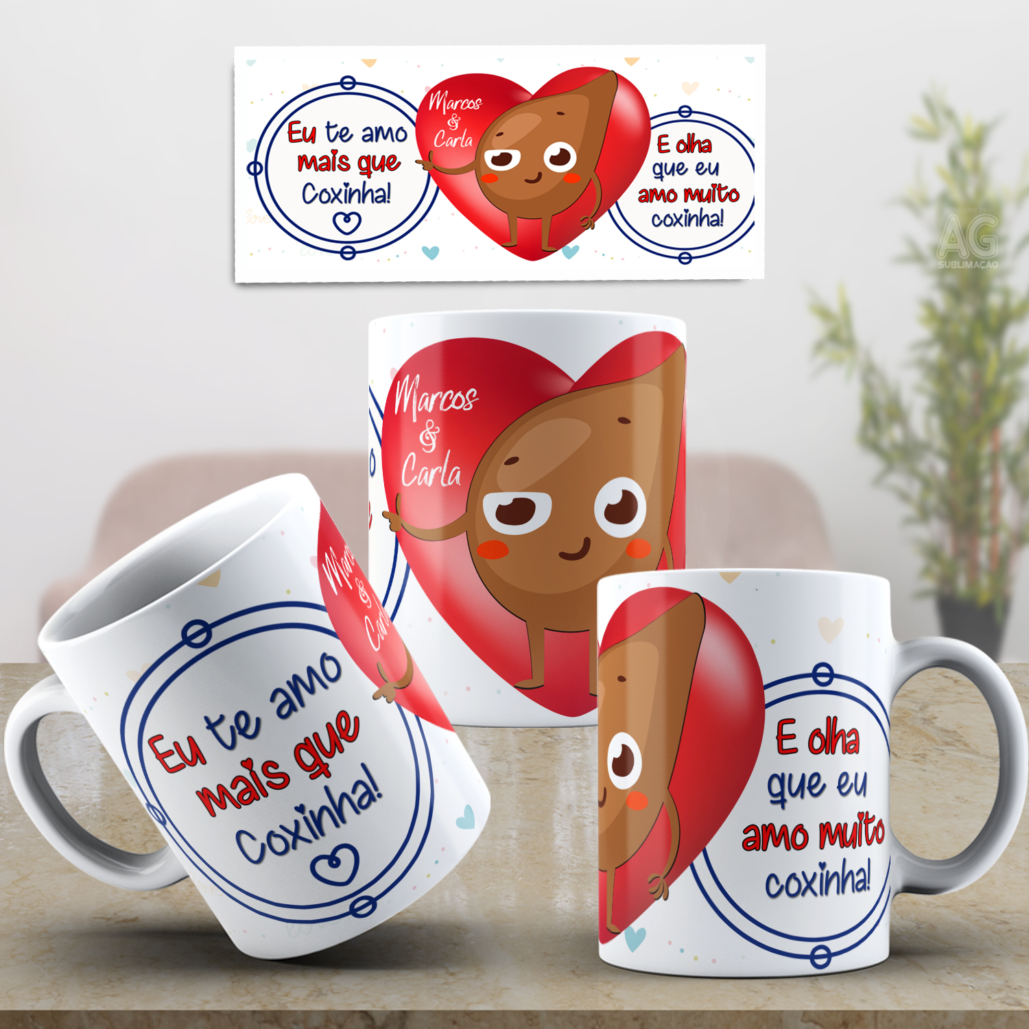 Caneca Personalizada de Porcelana - Namorados - Eu te amo mais que coxinha
