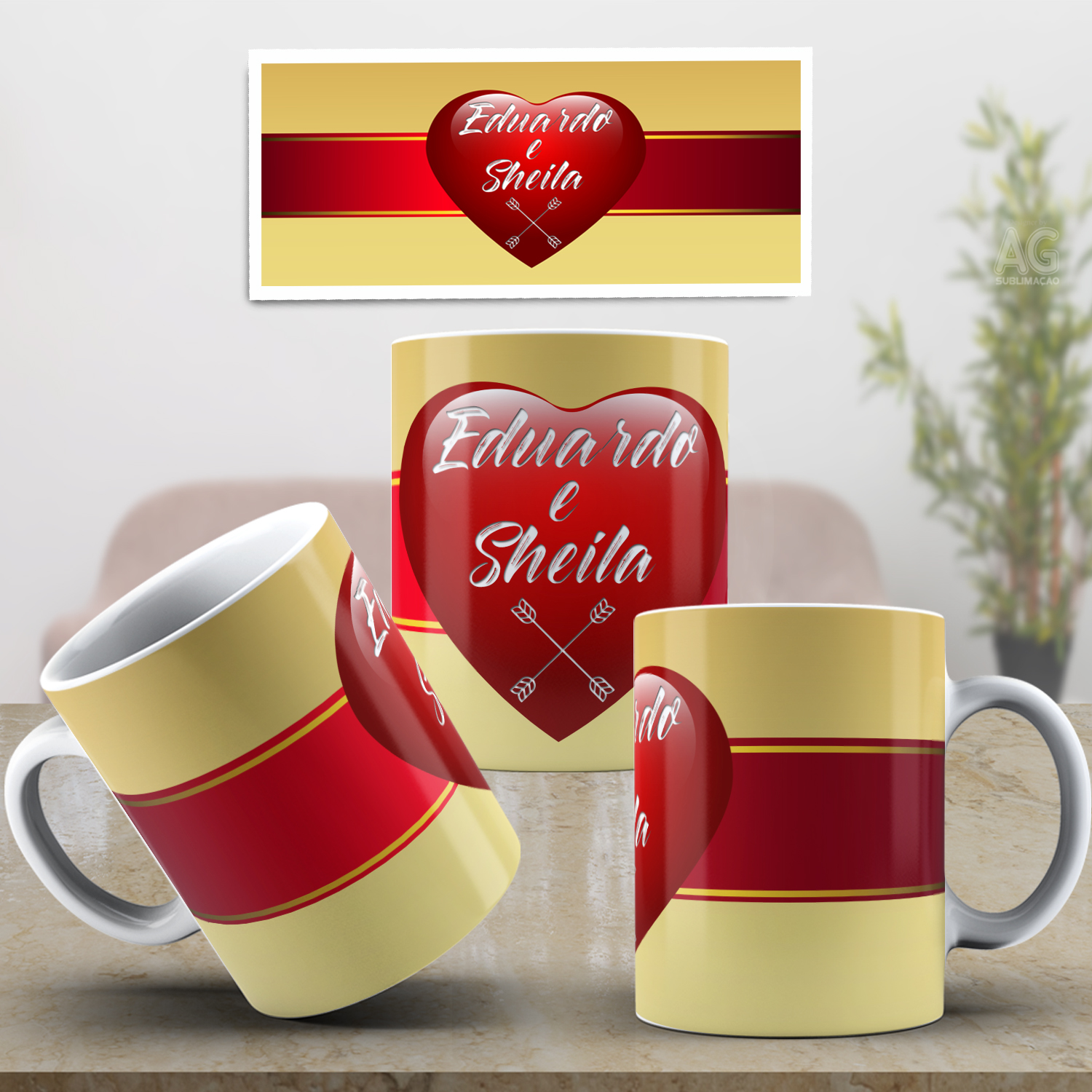 Caneca Personalizada de Porcelana - Namorados - Coração