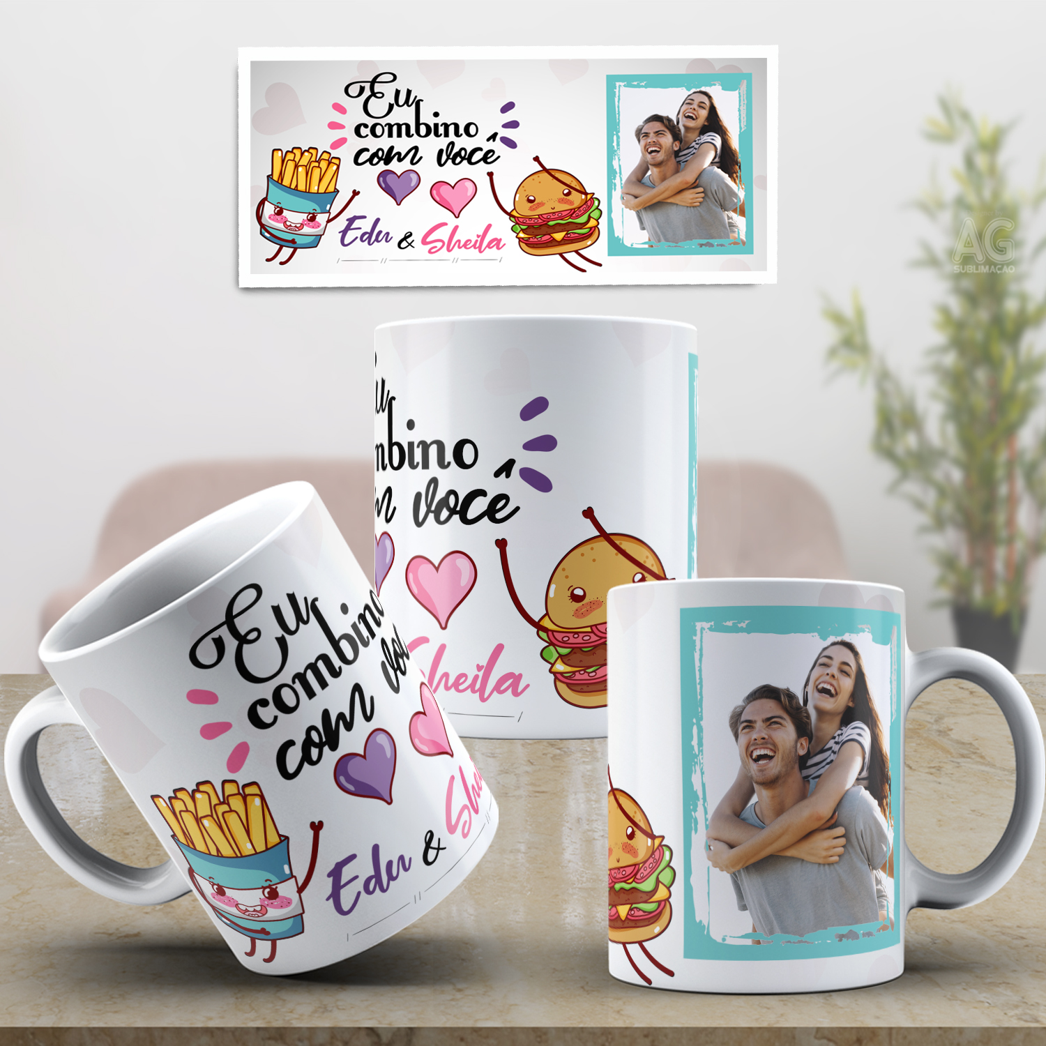 Caneca Personalizada de Porcelana - Namorados - EU combino com você com Foto