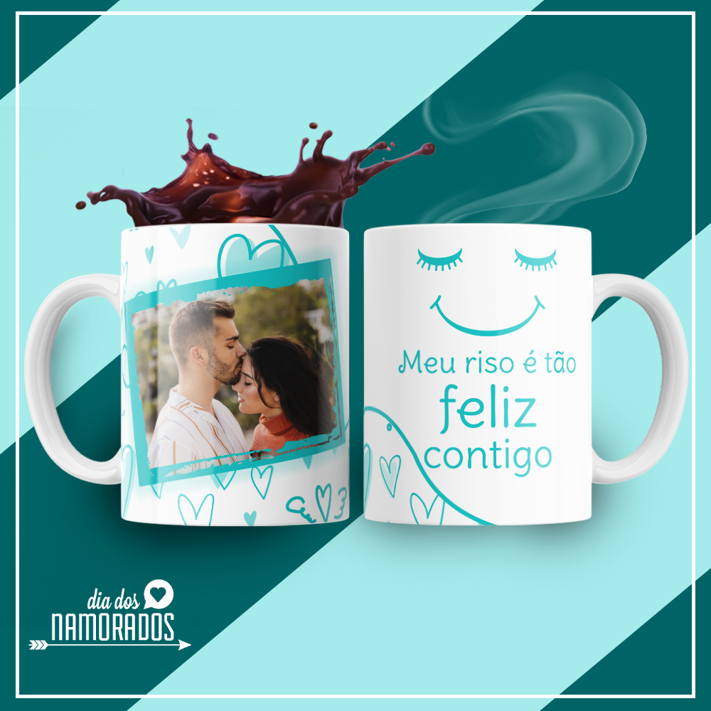 Caneca Personalizada de Porcelana - Namorados -  Meu riso é tão Feliz contigo com Foto