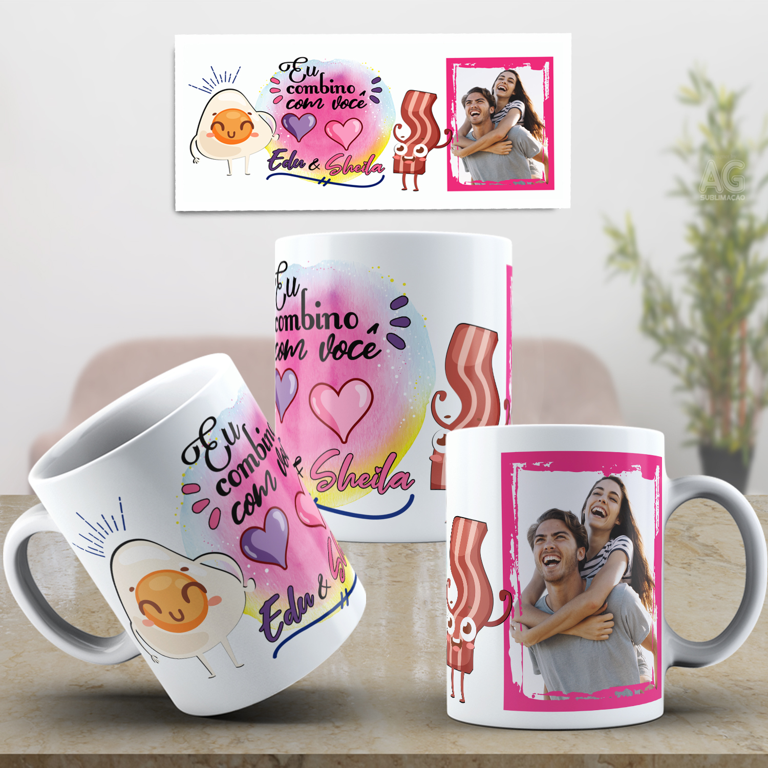 Caneca Personalizada de Porcelana - Namorados - EU combino com você com Foto