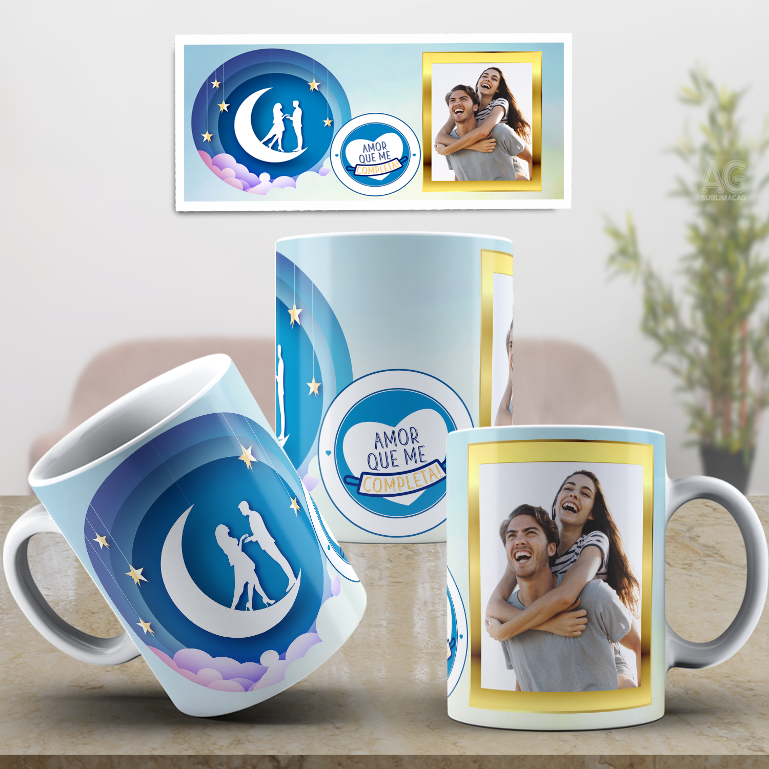 Caneca Personalizada de Porcelana - Namorados - Amor que me completa com Foto