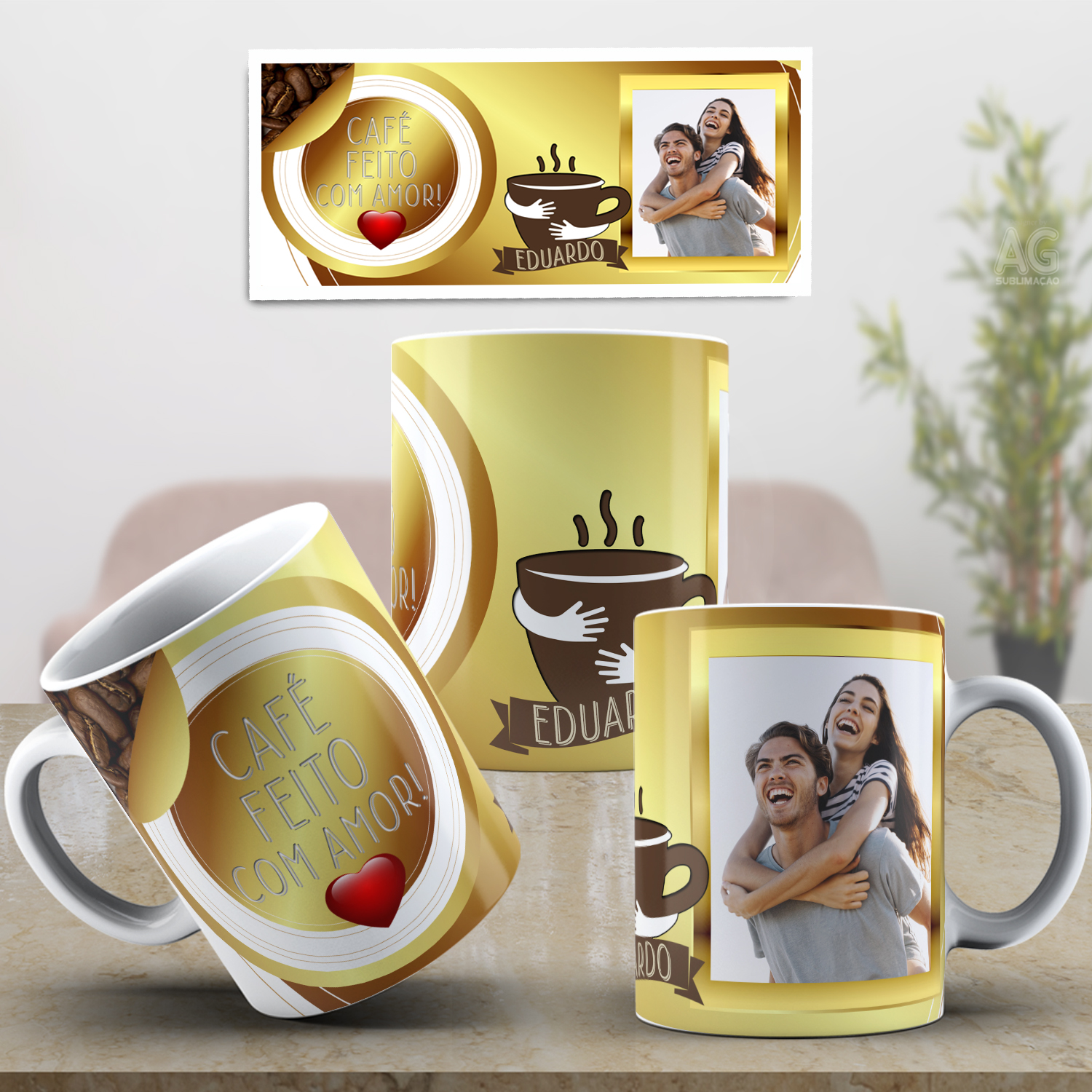 Caneca Personalizada de Porcelana - Namorados - Café feito com amor com Foto