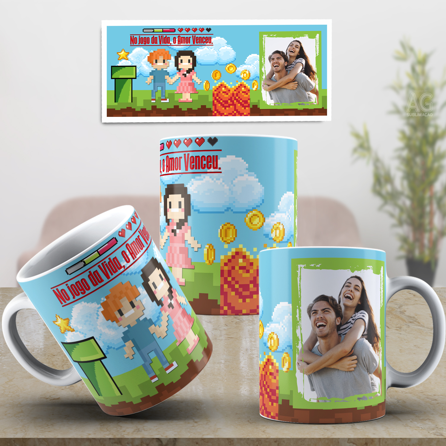 Caneca Personalizada de Porcelana - Namorados - No jogo da vida, o amor venceu com Foto