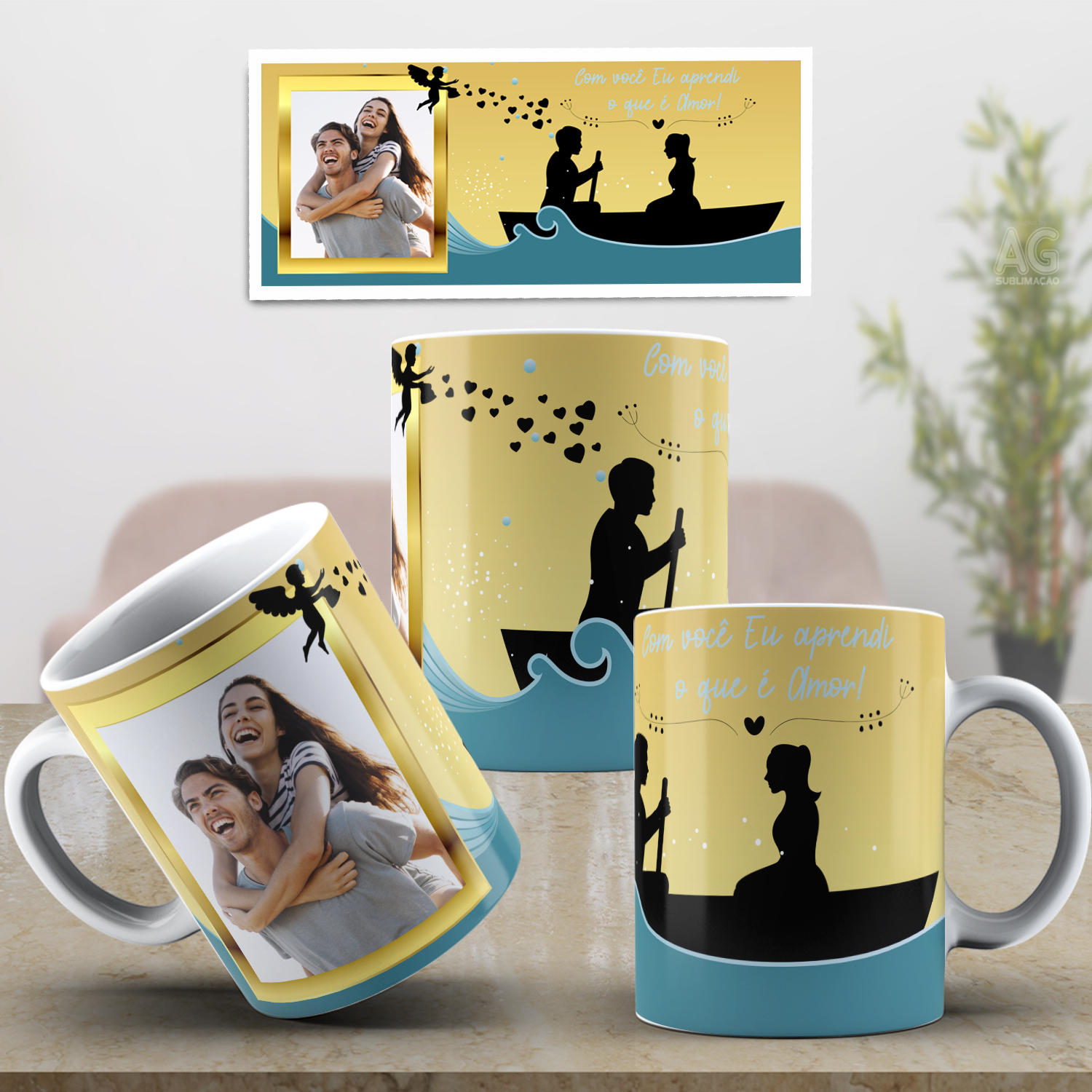 Caneca Personalizada de Porcelana - Namorados - Com você eu aprendi o que é Amor com foto