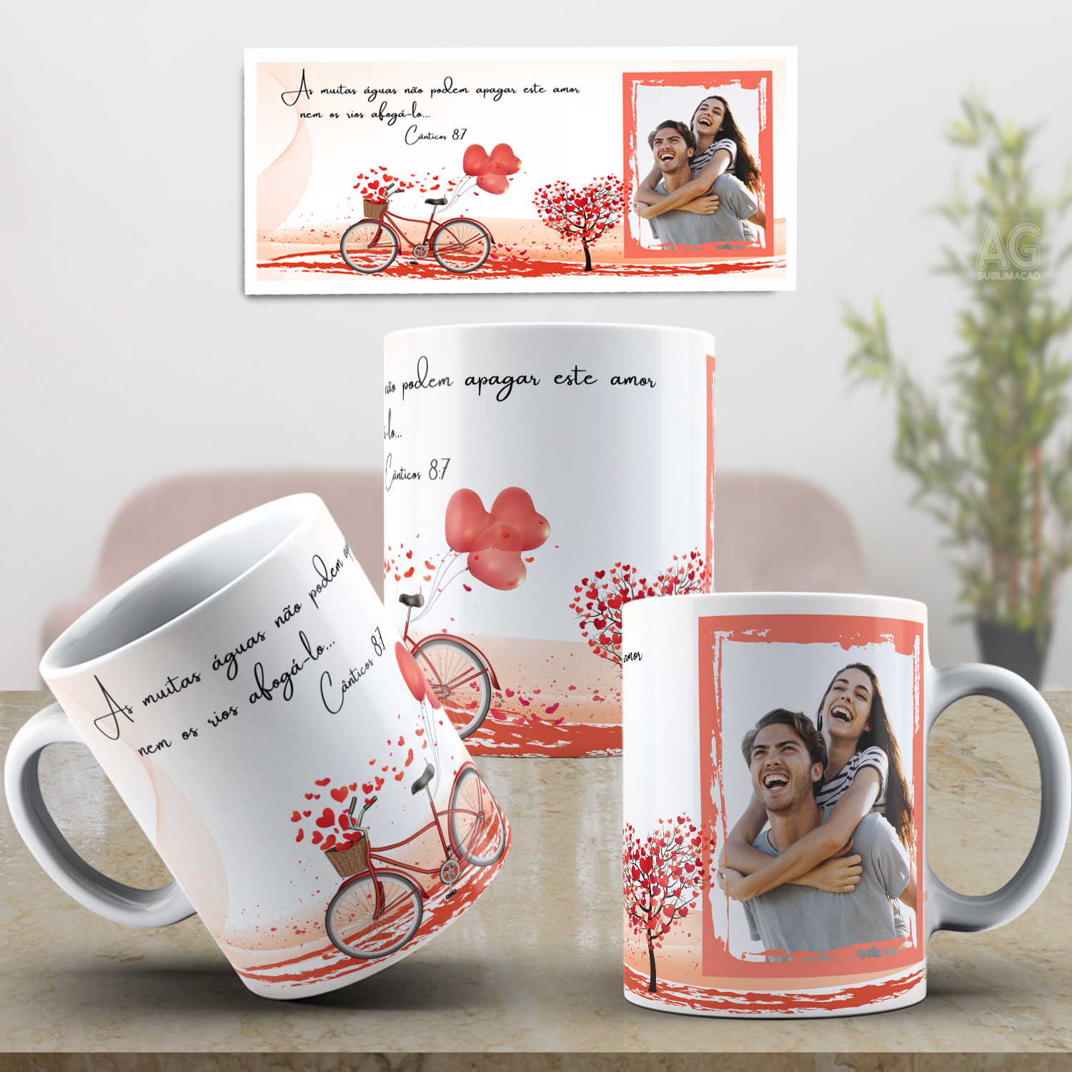Caneca Personalizada de Porcelana - Namorados - A muitas aguas não podem apagar com foto