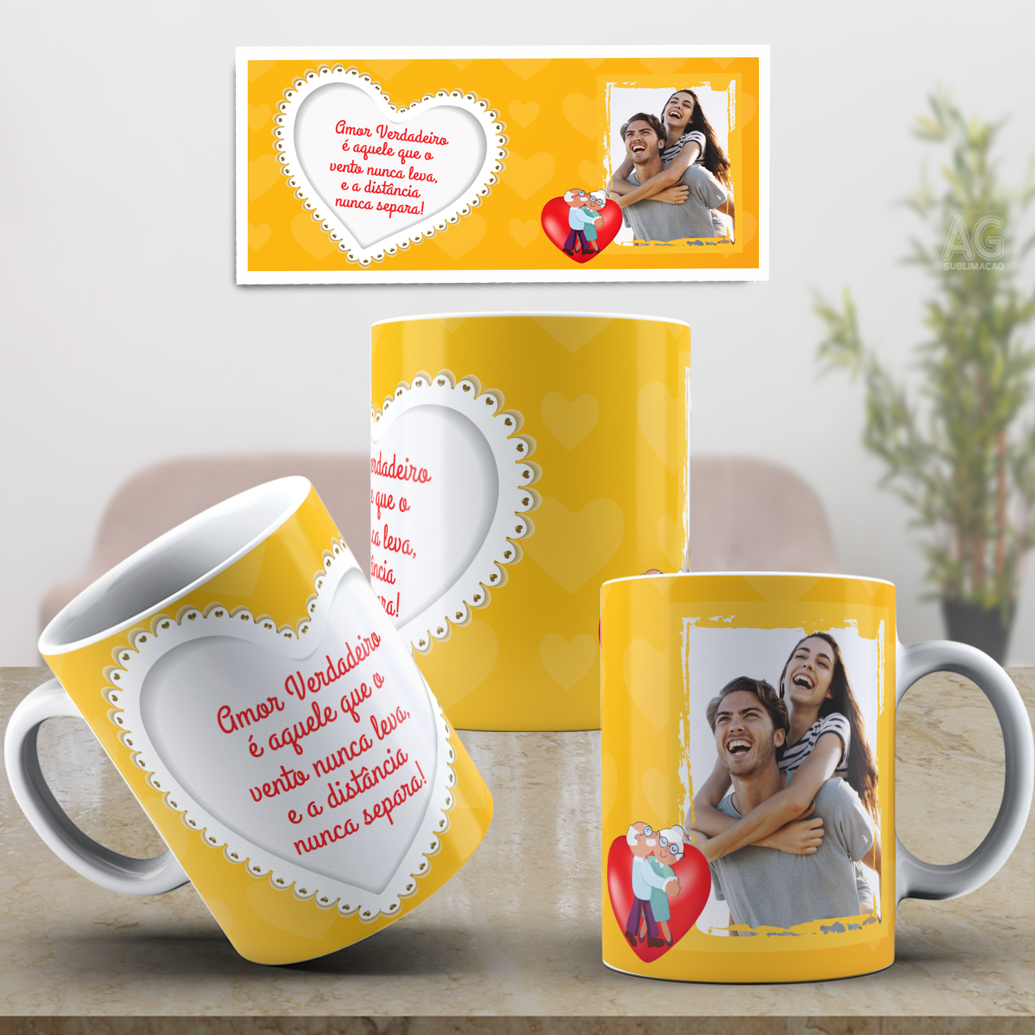 Caneca Personalizada de Porcelana - Namorados - Coração com foto