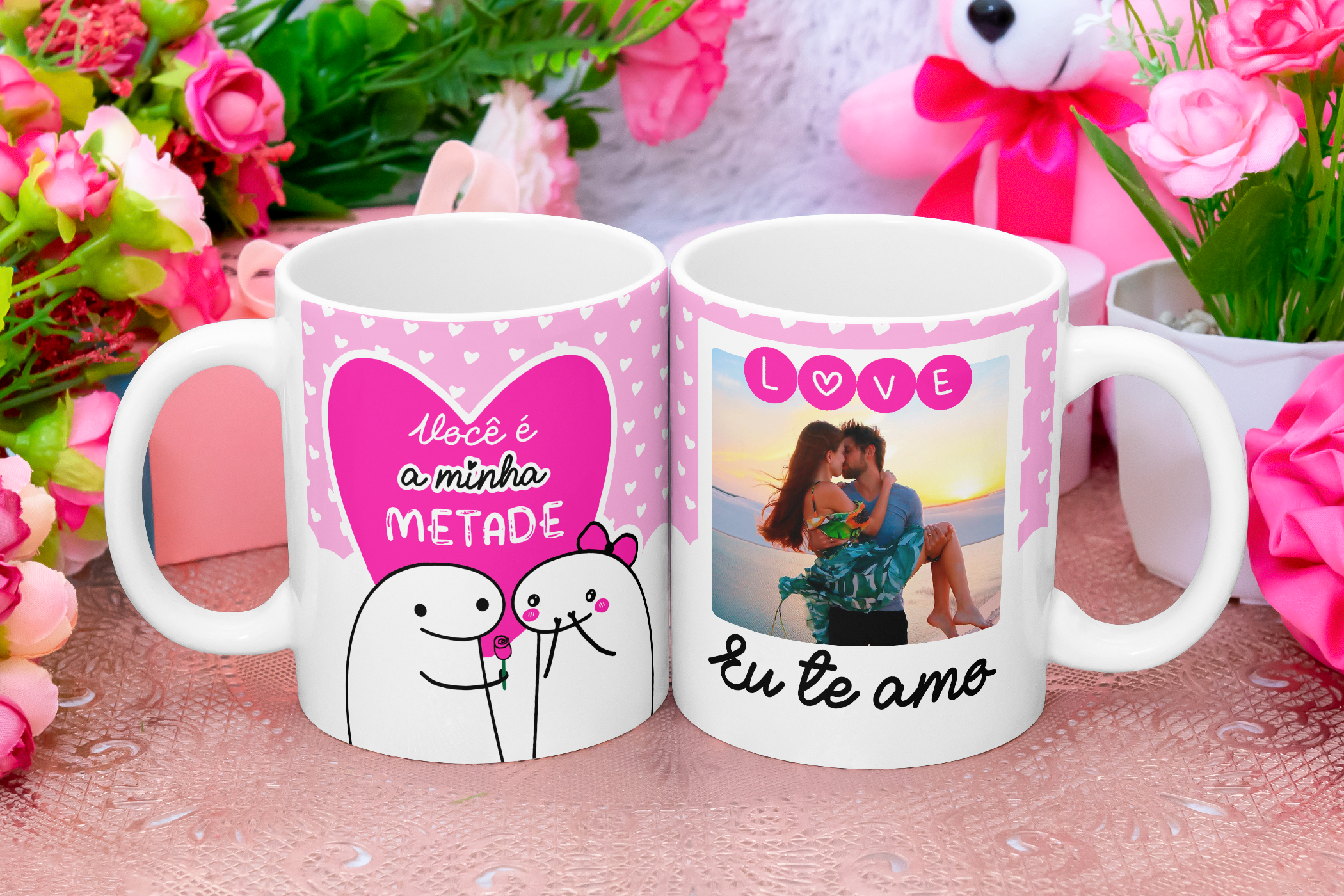 Caneca Personalizada de Porcelana - Namorados - Você me completa com foto