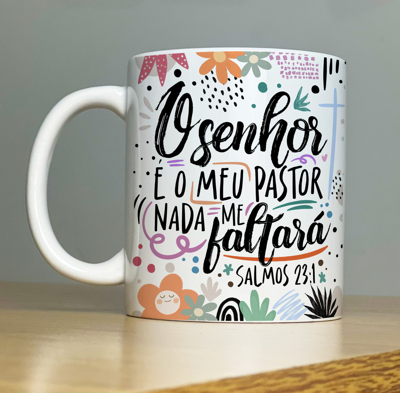 Caneca Personalizada de Porcelana -- O senhor é meu pastor e nada me faltará    