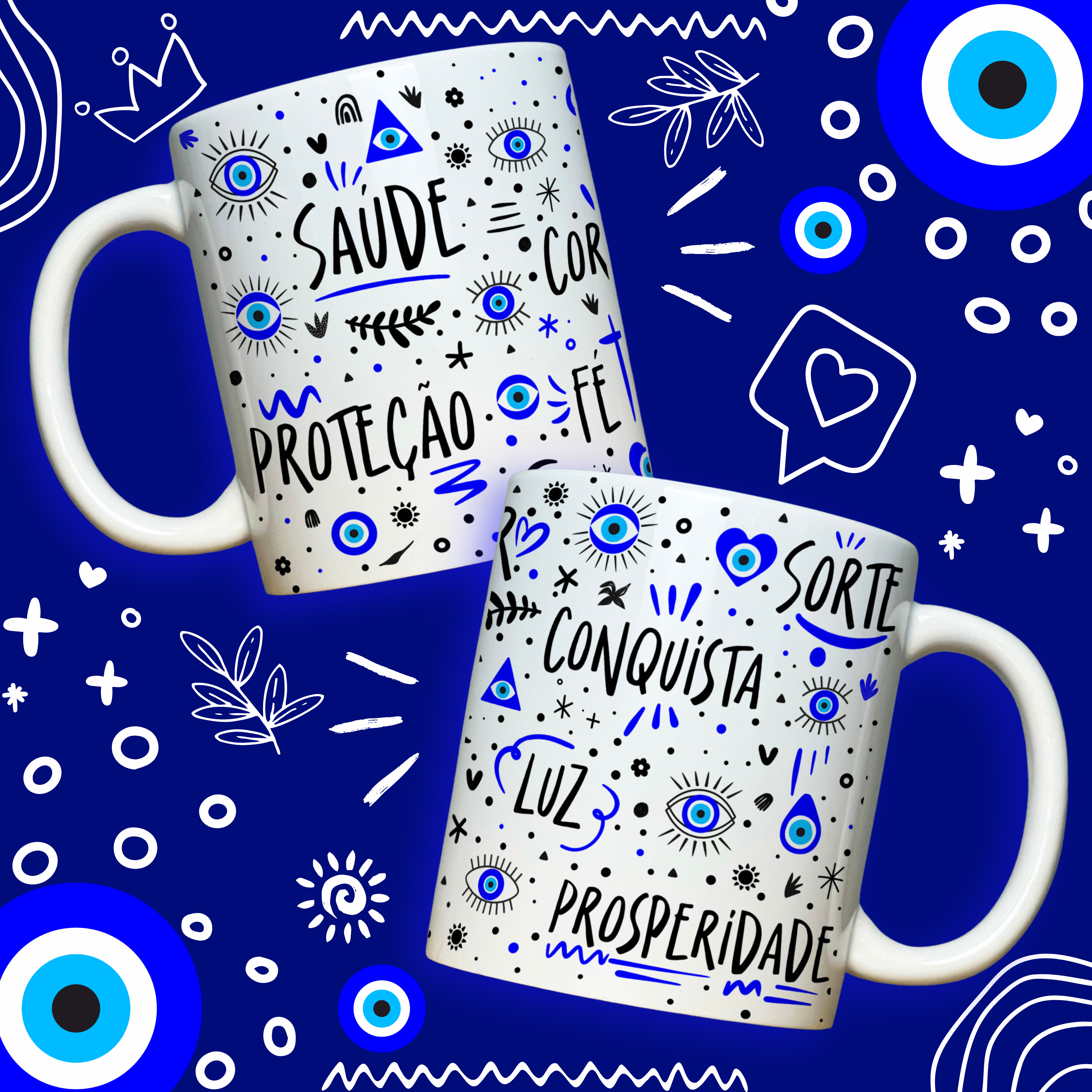 Caneca Personalizada de Porcelana -- Saúde, Proteção, sorte, conquista e prosperidade 