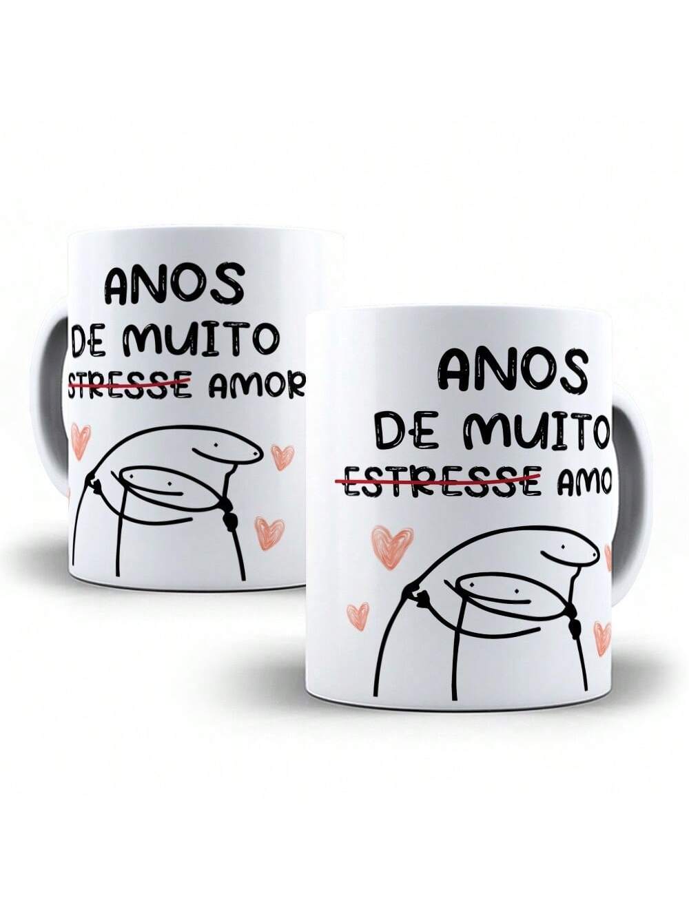 Caneca Porcelana Flork Meme Anos de Muito Estresse Personalizada 325ml