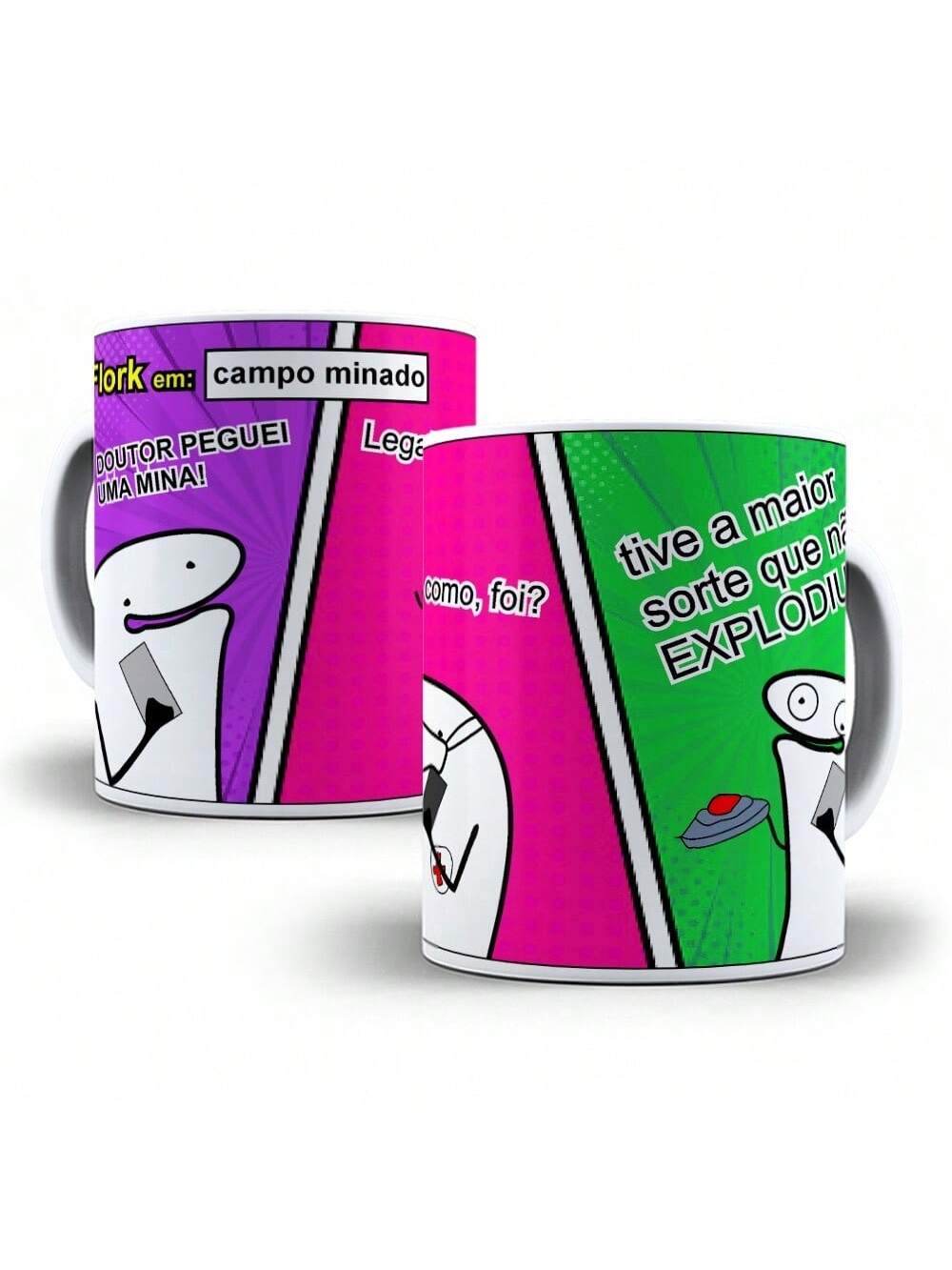 Caneca Porcelana Flork Meme Campo Minado Personalizada 325ml