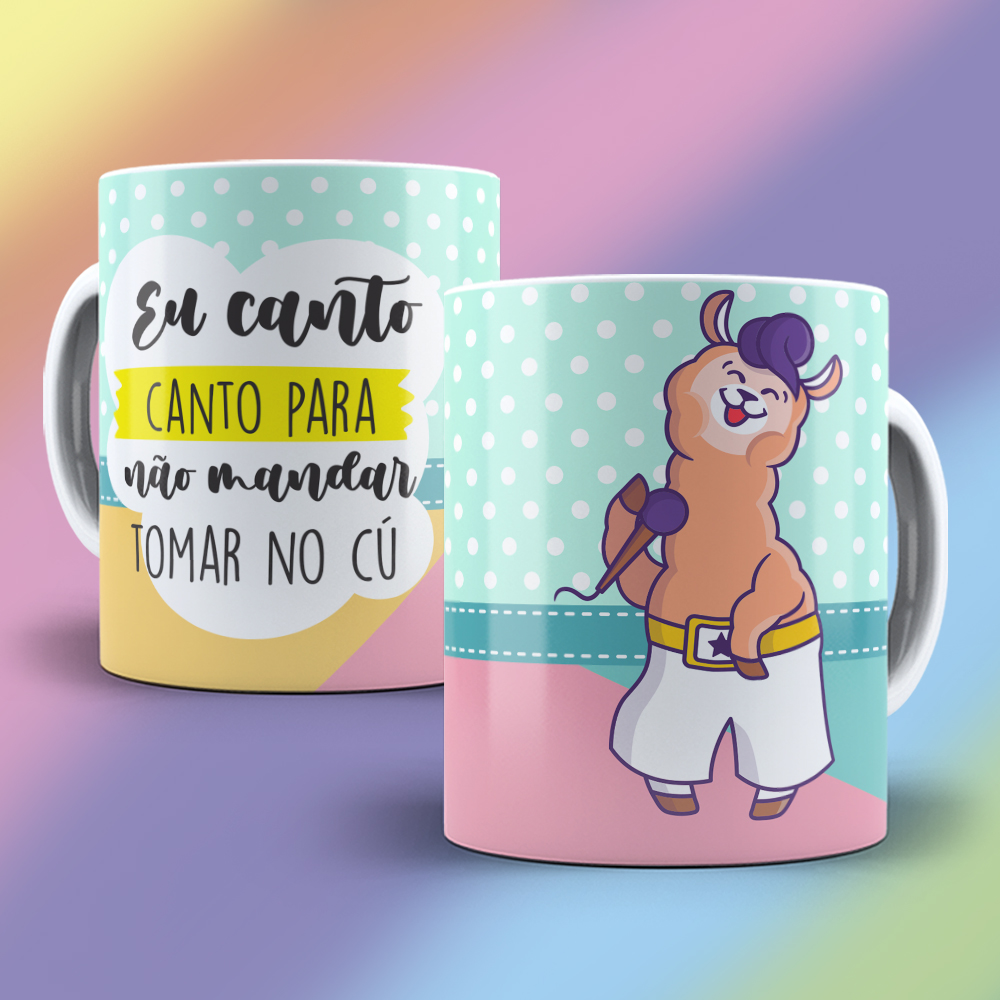 Caneca de Porcelana Personalizada Lhama Eu canto para não mandar tomar no cu  