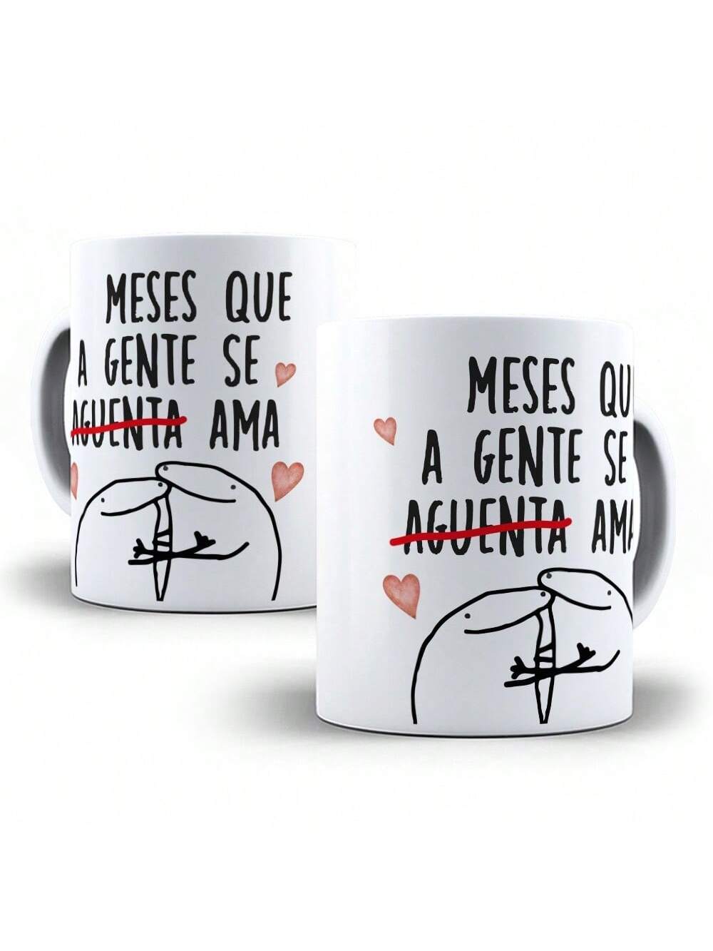 Caneca Porcelana Flork Meme Meses que a gente se aguenta Personalizada 325ml