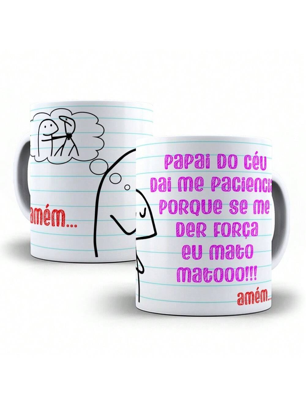 Caneca Porcelana Flork Meme Papai do Céu Dai Me Paciência  Personalizada 325ml