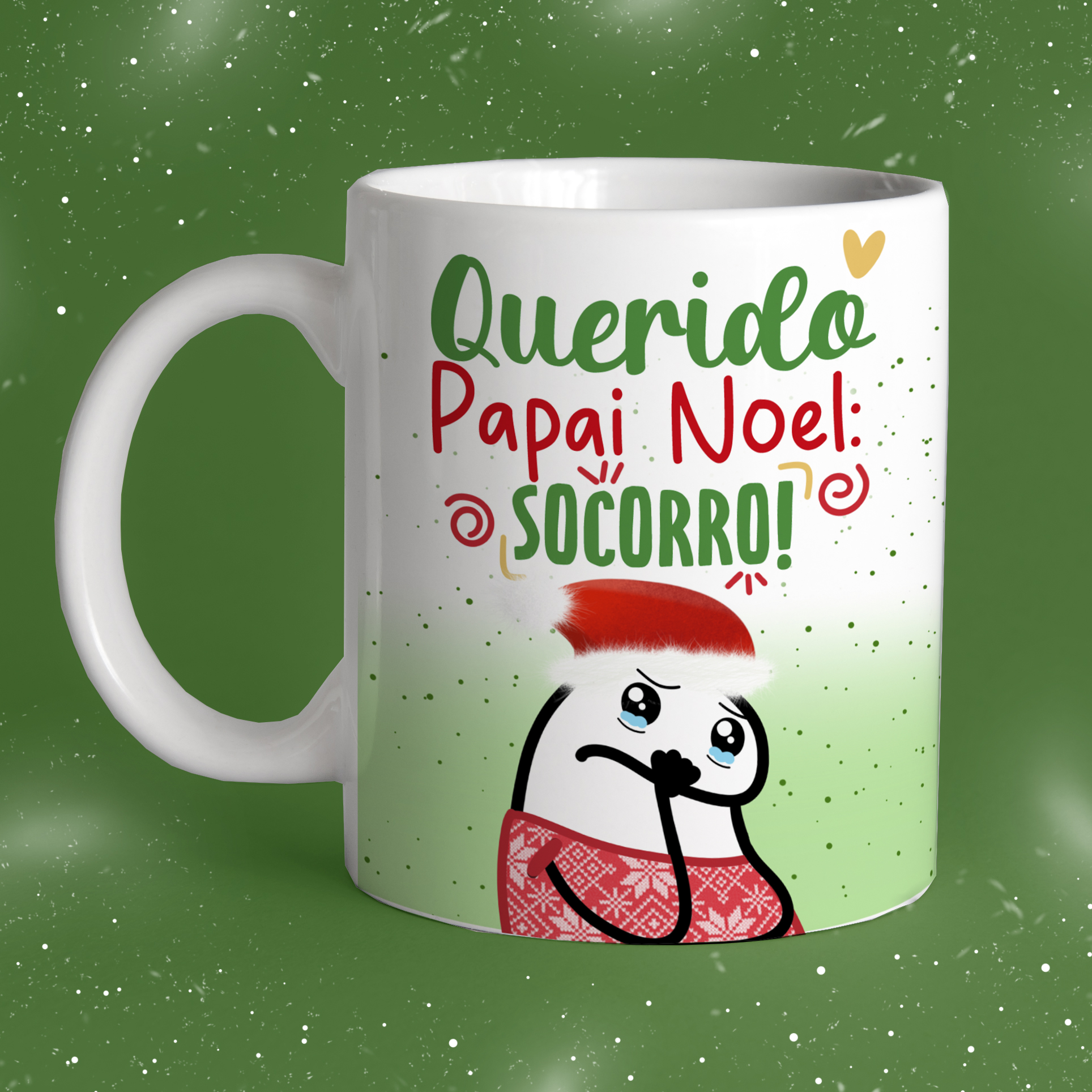 Caneca Personalizada de Porcelana -   Natal com Flork - Querido Papai Noel, socorro 