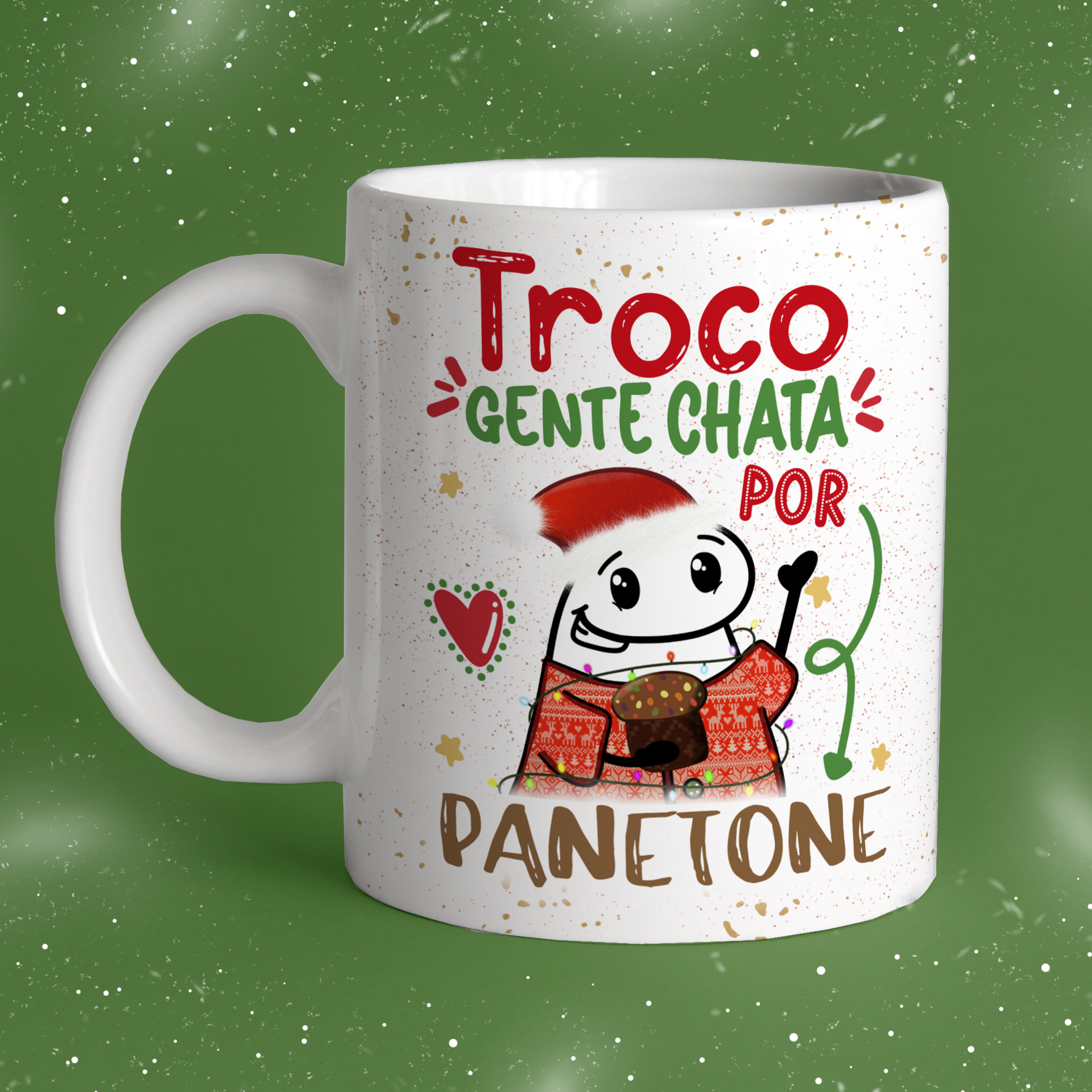 Caneca Personalizada de Porcelana -   Natal com Flork - Troco gente chata por panetone