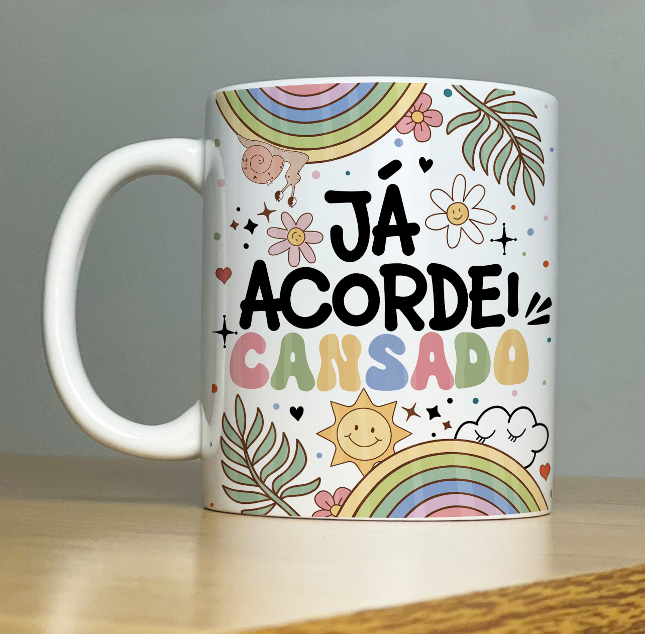 Caneca Personalizada de porcelana - VIBE: Já Acordei Cansado -   