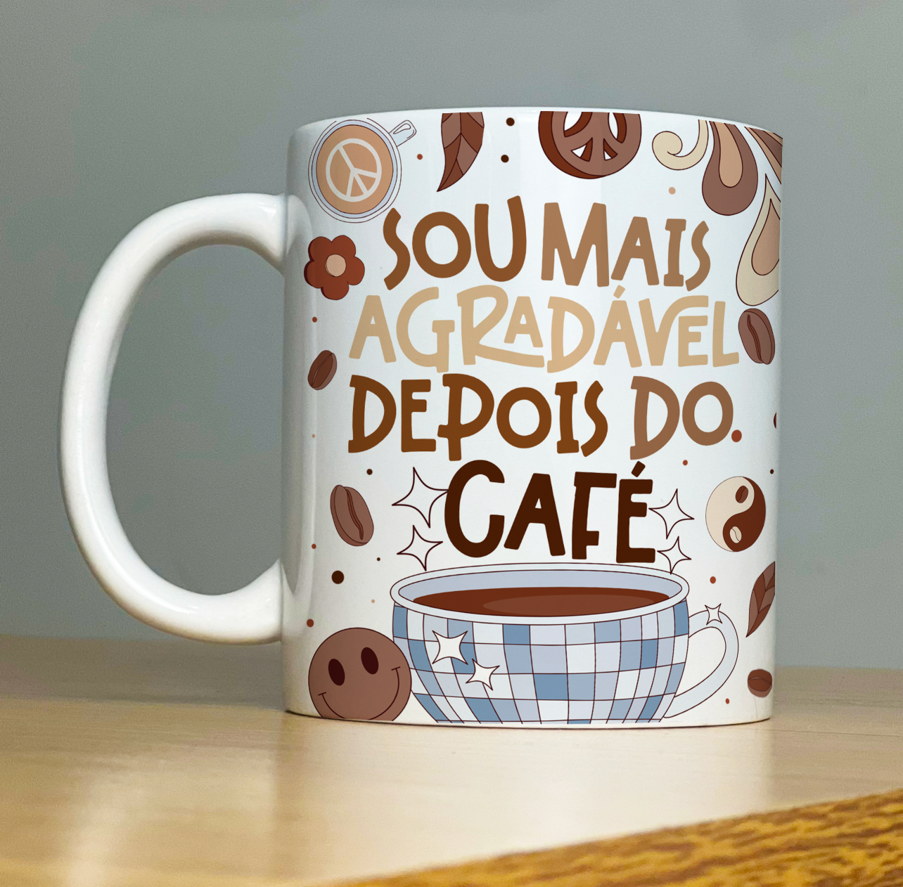 Caneca Personalizada de porcelana - VIBE: Sou mais agradável depois do café  -   