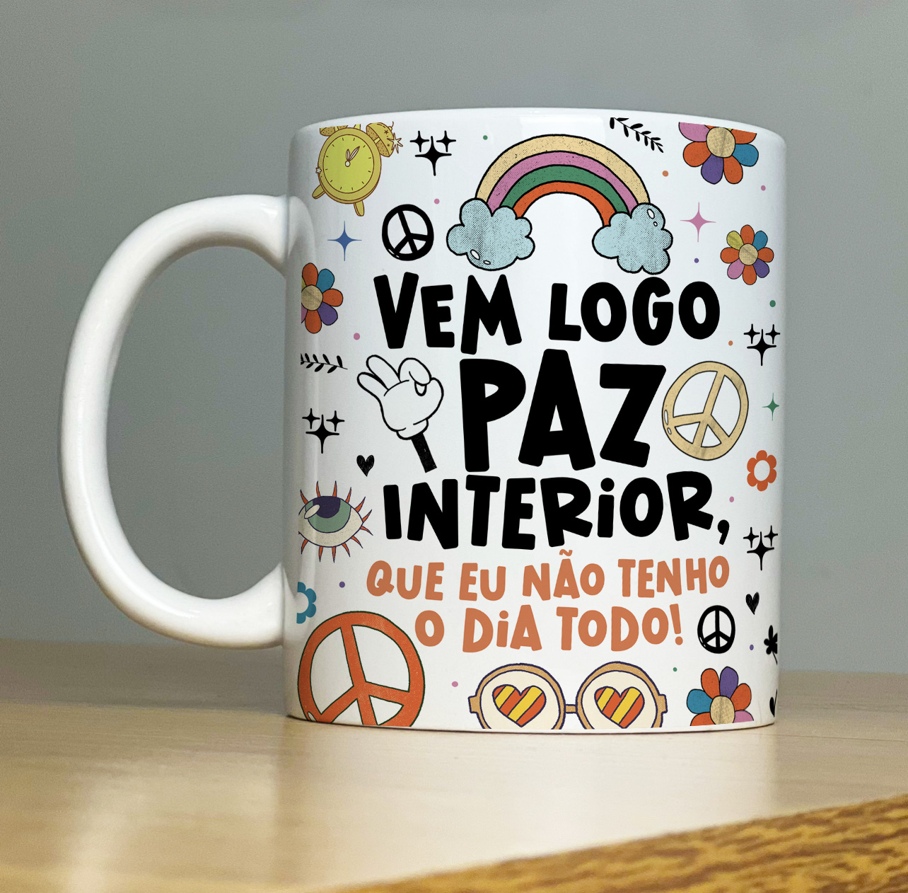 Caneca Personalizada de porcelana - VIBE: Vem logo paz interior -   