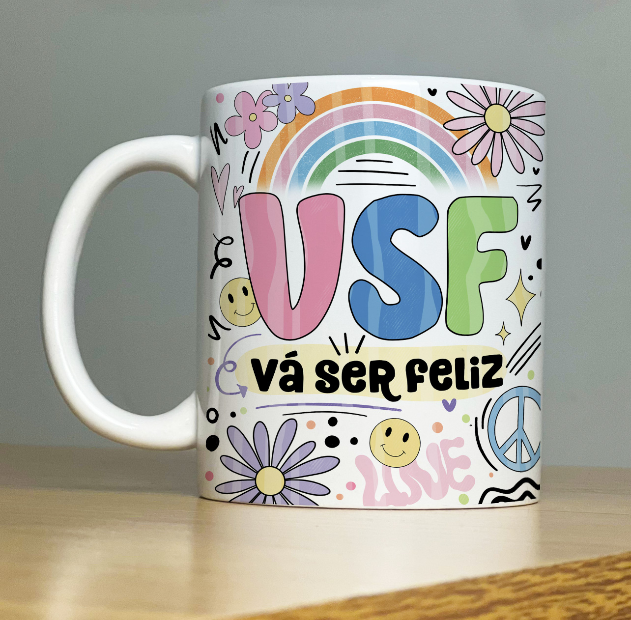 Caneca Personalizada de porcelana - VIBE: VSF - Vá ser Feliz -   