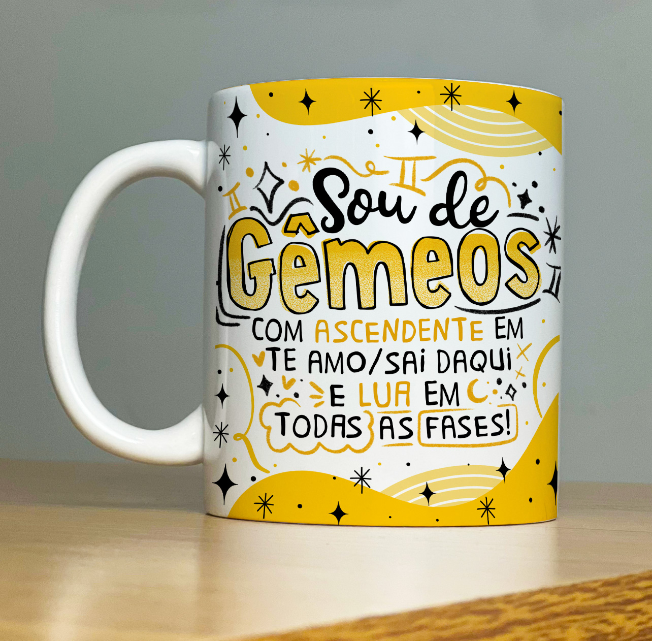 Caneca Personalizada de Porcelana – SIGNOS : Sou de Gêmeos      