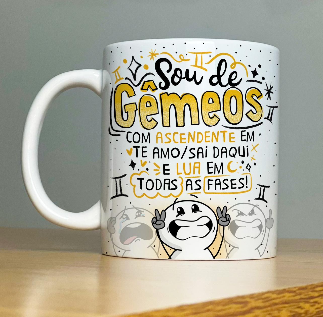 Caneca Personalizada de Porcelana – SIGNOS : Sou de Gêmeos com personagem: XICO     