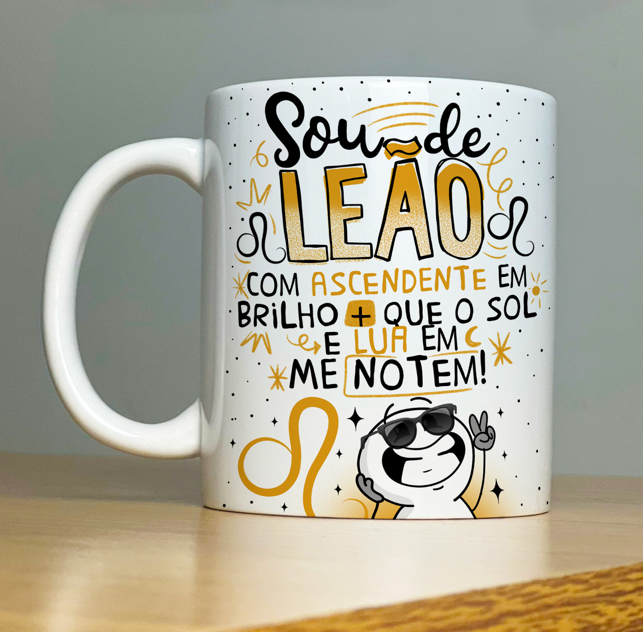 Caneca Personalizada de Porcelana – SIGNOS : Sou de Leão com personagem: XICO     