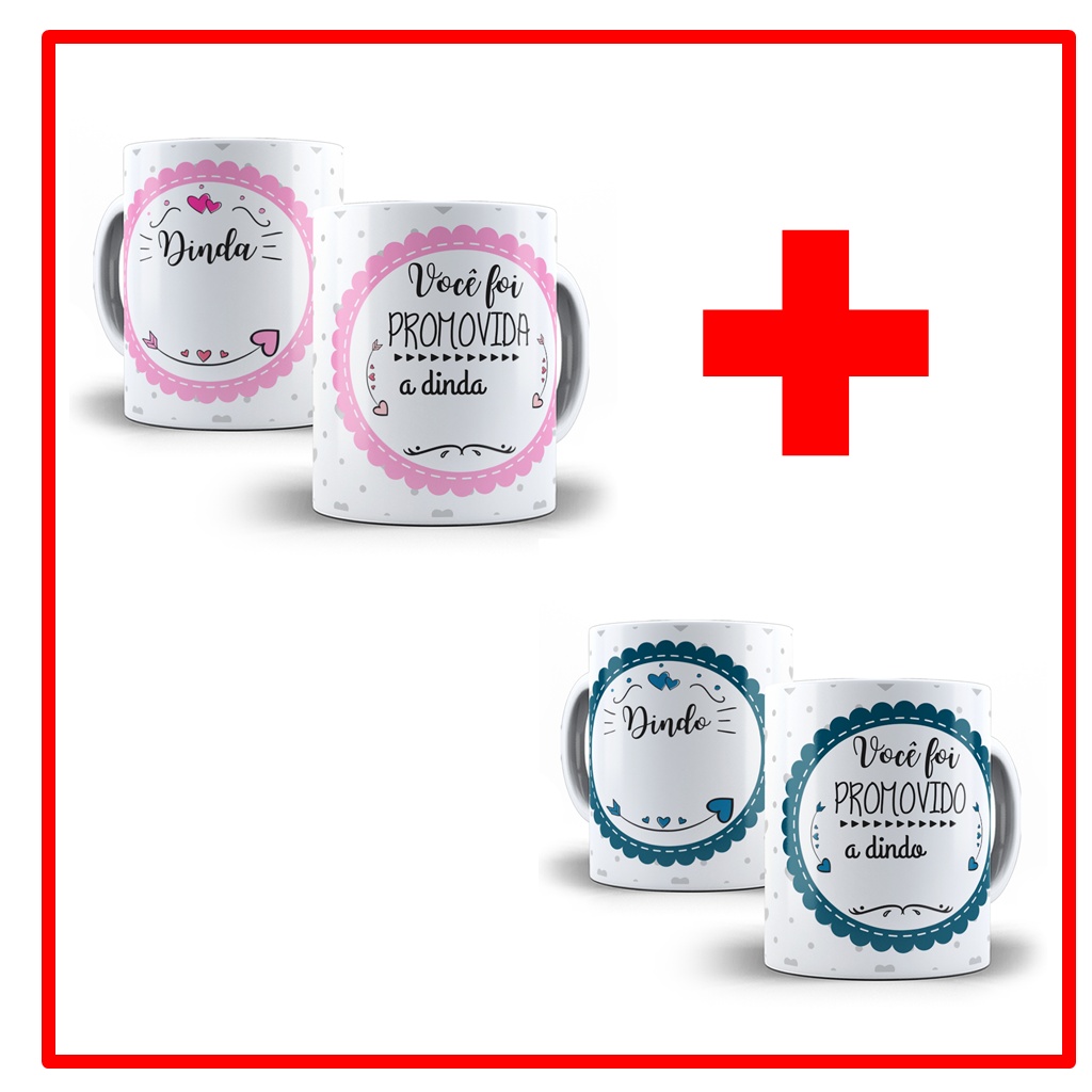 Kit 2 Canecas de Porcelana Personalizadas Dindo e Dinda - Modelo: 2