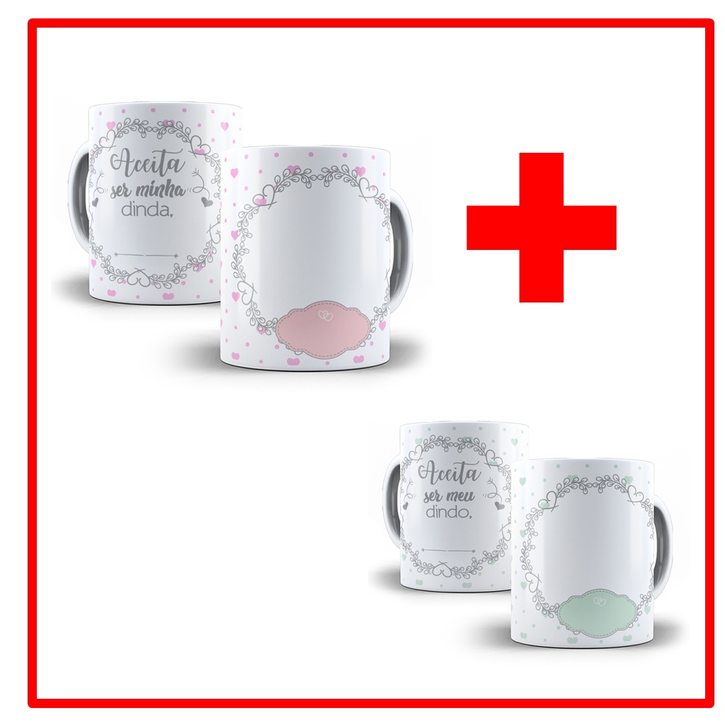 Kit 2 Canecas de Porcelana Personalizadas Dindo e Dinda - Modelo: 4