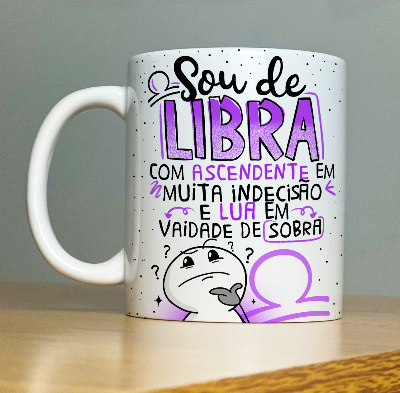 Caneca Personalizada de Porcelana – SIGNOS : Sou de Libra com personagem: XICO     