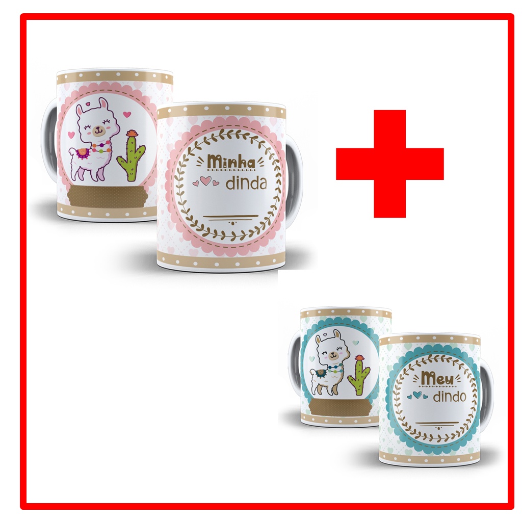 Kit 2 Canecas de Porcelana Personalizadas Dindo e Dinda - Modelo: 5
