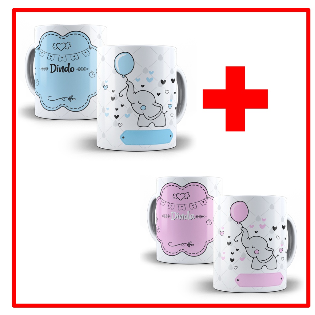 Kit 2 Canecas de Porcelana Personalizadas Dindo e Dinda - Modelo: 6