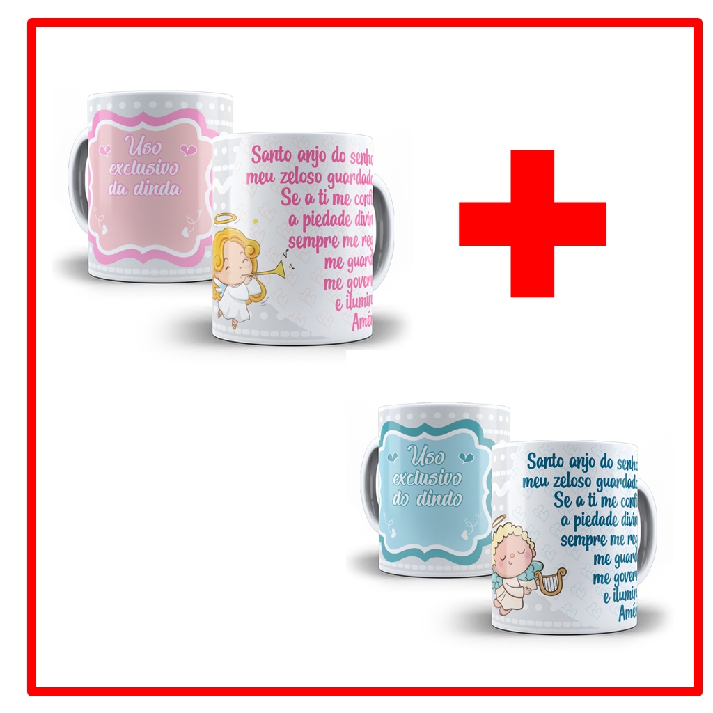 Kit 4 Canecas de Porcelana Personalizadas Dindo e Dinda - Modelo: 7