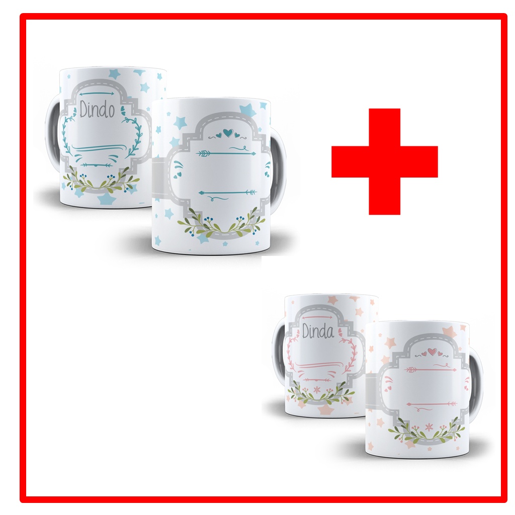 Kit 4 Canecas de Porcelana Personalizadas Dindo e Dinda - Modelo: 8