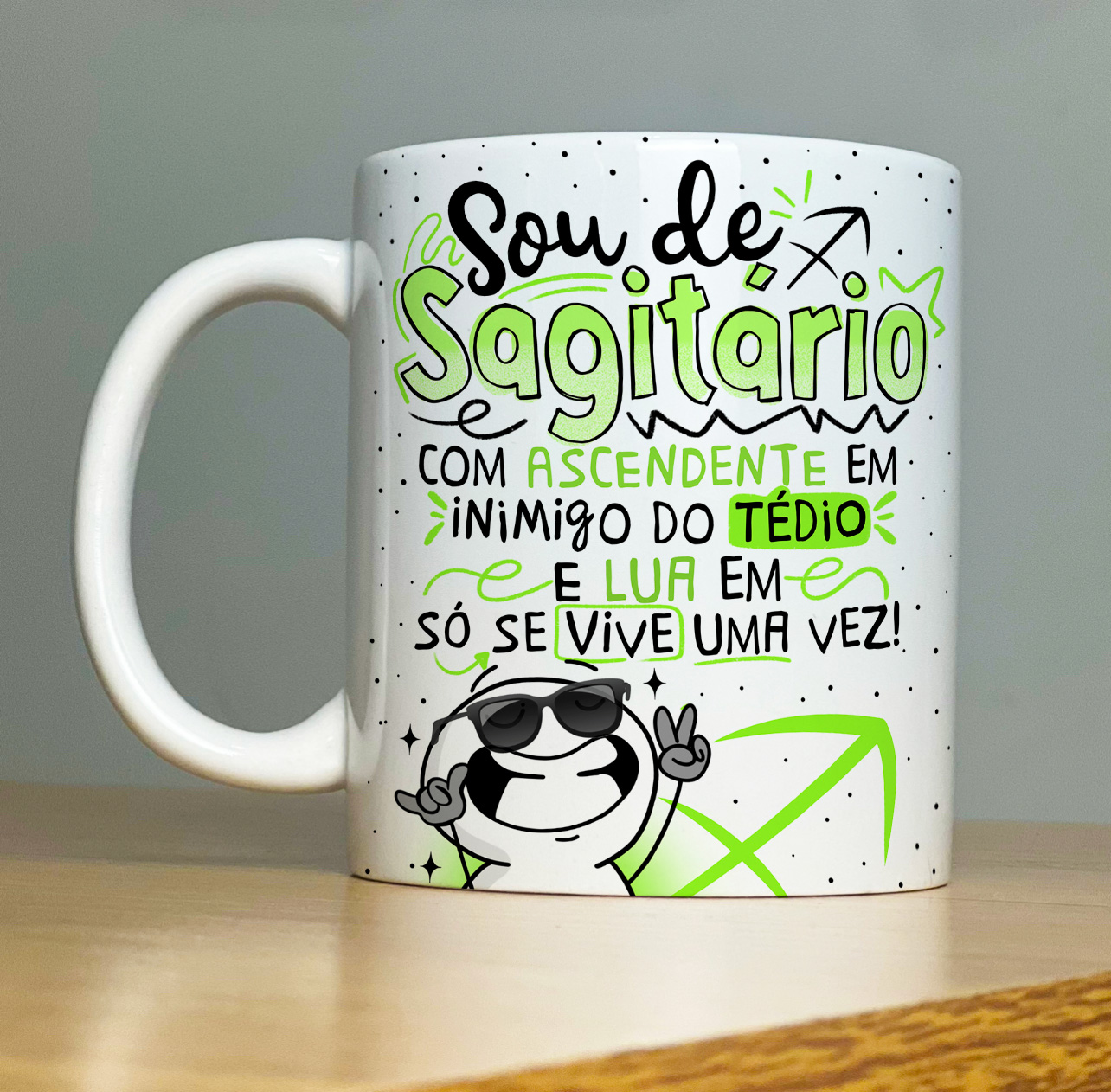 Caneca Personalizada de Porcelana – SIGNOS : Sou de Sagitário com personagem: XICO     