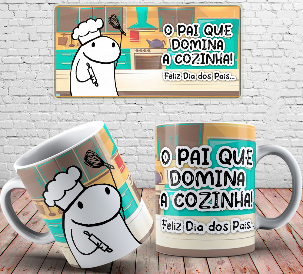 Caneca Personalizada de Porcelana - Pai - O pai que domina na cozinha 