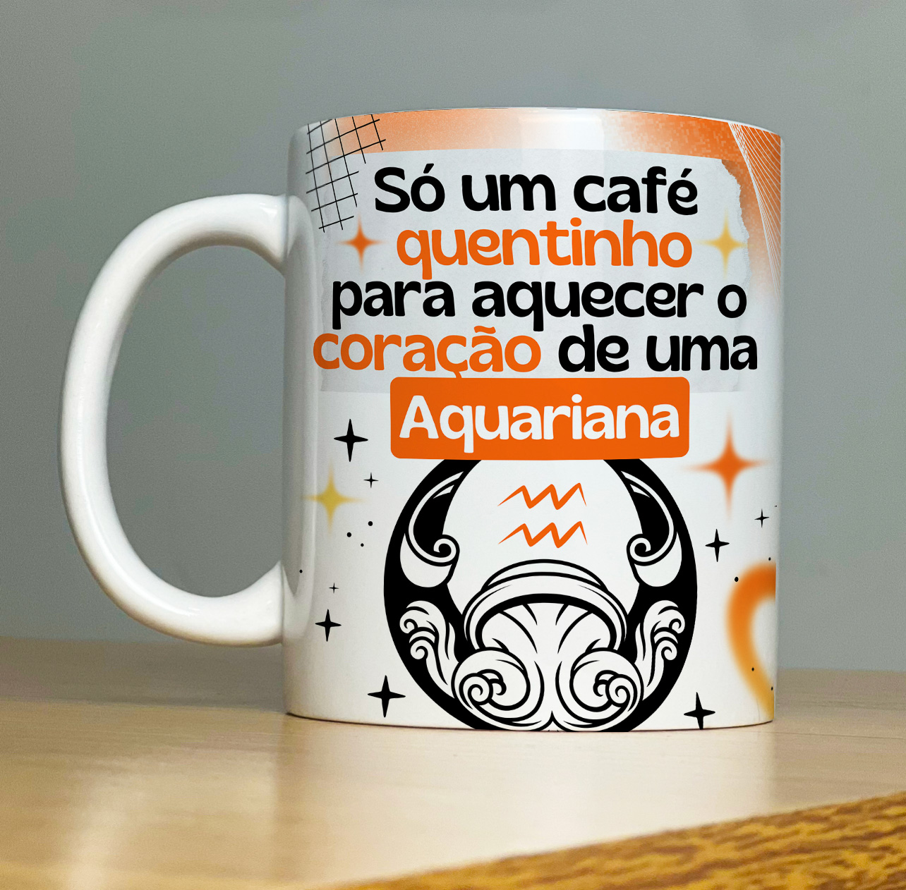 Caneca Personalizada de Porcelana – SIGNOS :Só um Café - Aquário      