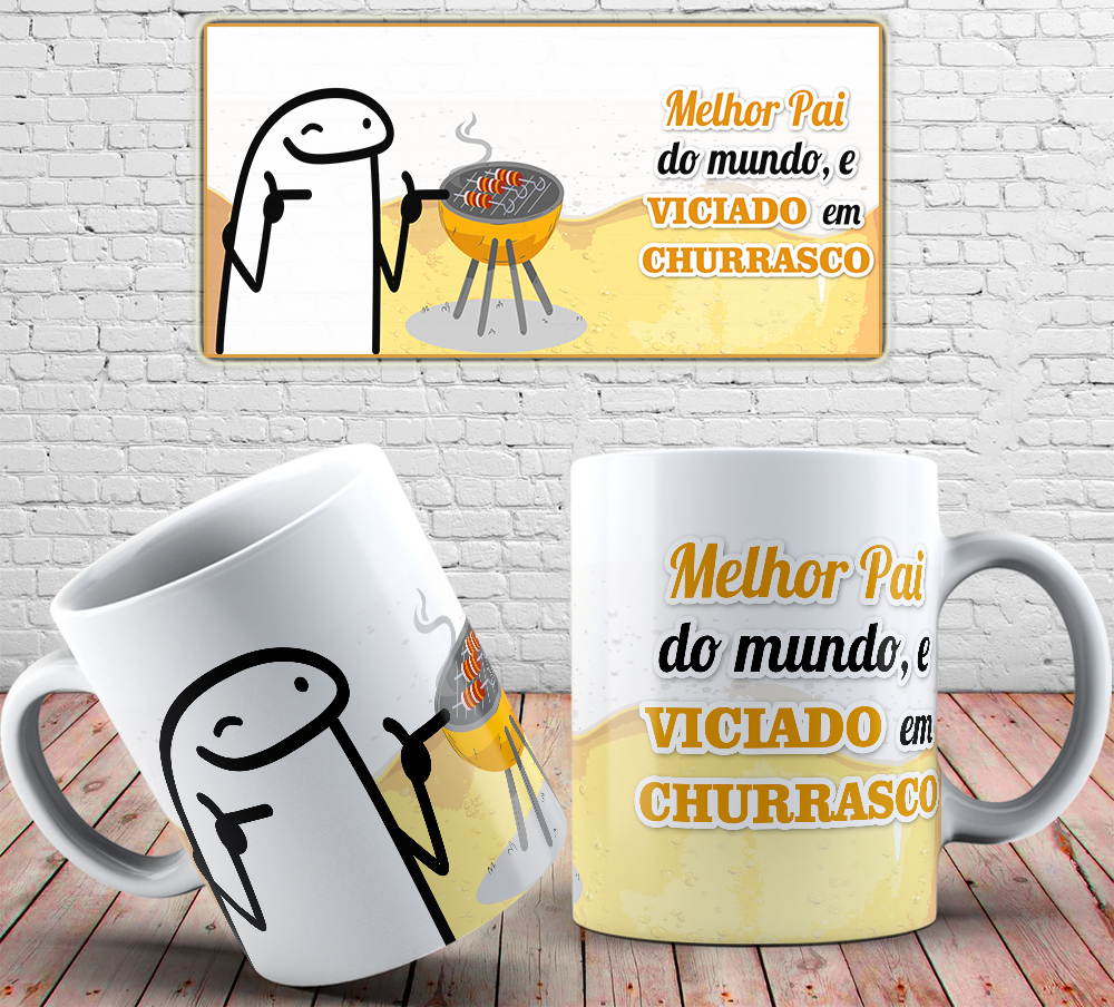 Caneca Personalizada de Porcelana - Pai - Melhor Pai do mundo Viciado em Churrasco