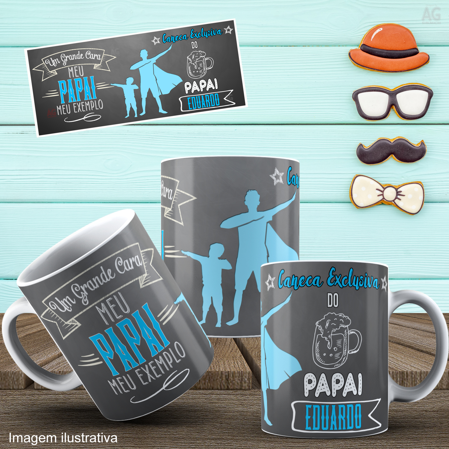 Caneca Personalizada de Porcelana - Pai - Um Grande Cara, meu papai meu exemplo -Menino