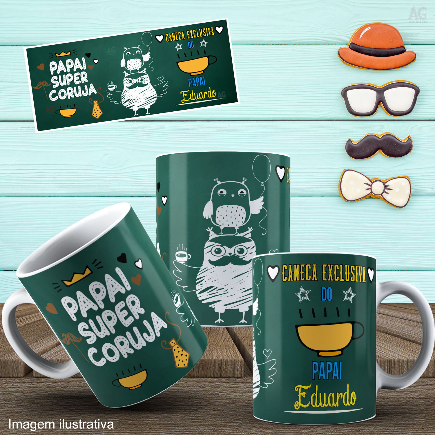 Caneca Personalizada de Porcelana - Pai - Papai Super Coruja