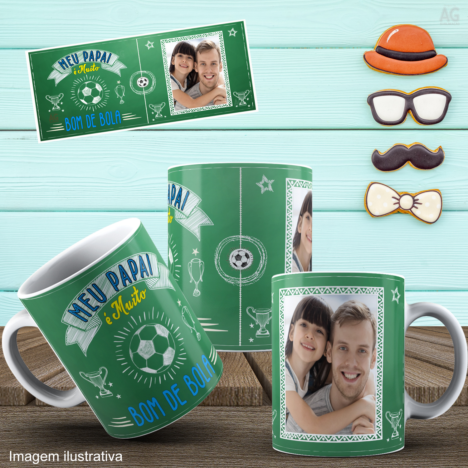 Caneca Personalizada de Porcelana - Pai - Meu pai é muito bom de bola - Com Foto