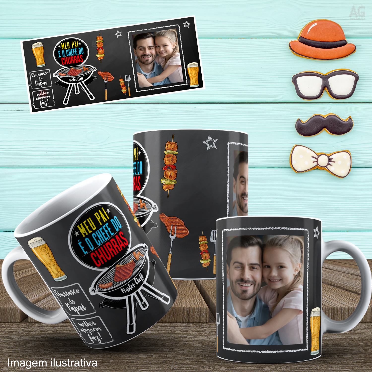 Caneca Personalizada de Porcelana - Pai - Meu é chefe do Churras - Com Foto