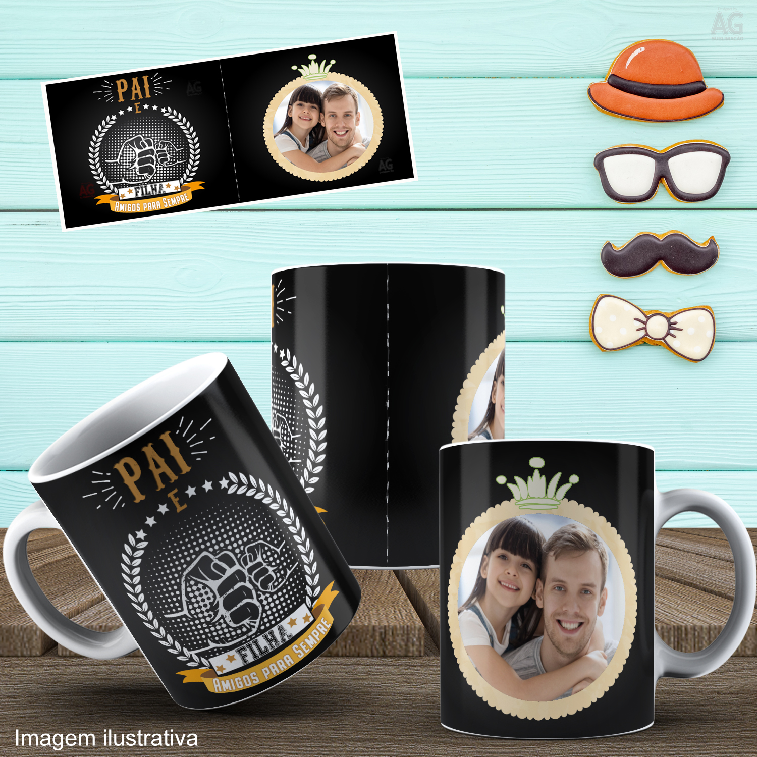 Caneca Personalizada de Porcelana - Pai - Pai e Filha  - Com Foto