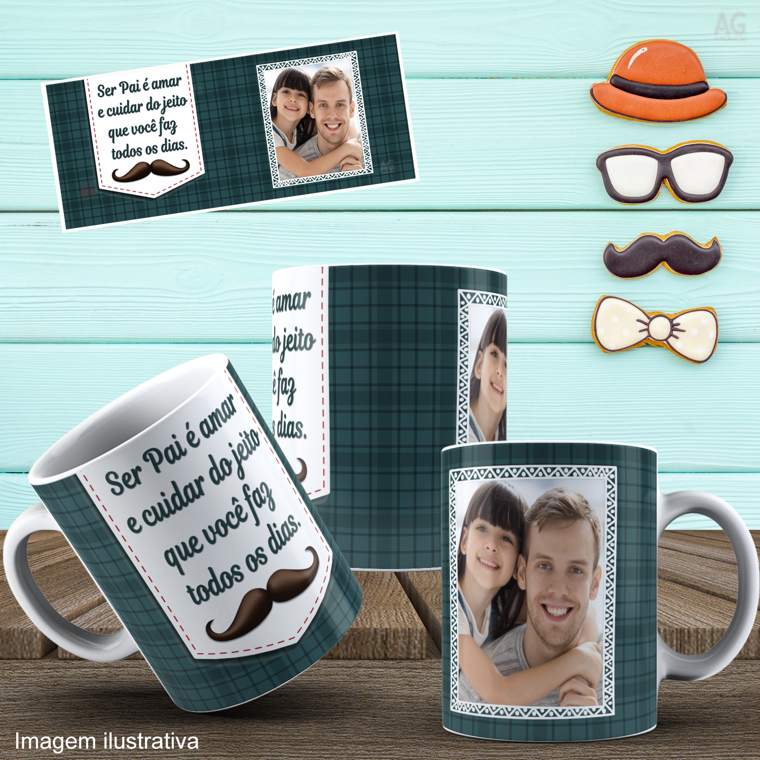 Caneca Personalizada de Porcelana - Pai - Ser Pai é amar e cuidar do jeito - com foto
