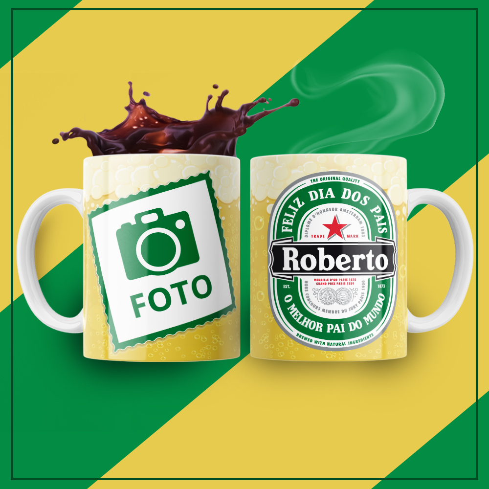 Caneca Personalizada de Porcelana - Pai - Feliz dia dos Pais com Foto