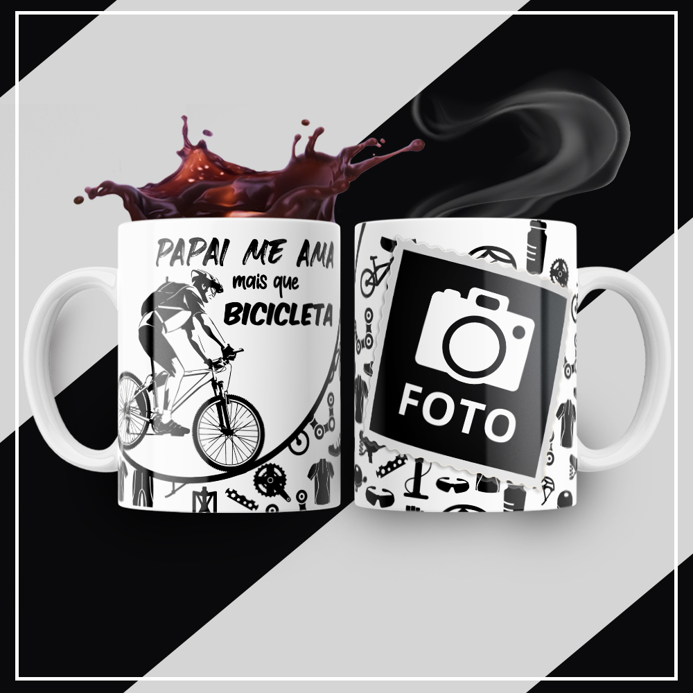 Caneca Personalizada de Porcelana - Pai - Papai me ama mais que bicicleta - Com Foto